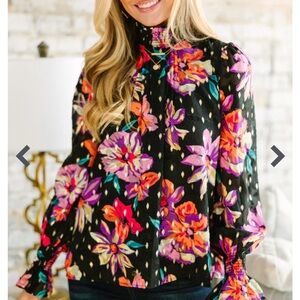 Fate Black Floral Blouse with Purple and Pink Accents